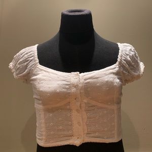 White Cropped F-21 Peasant/Corset Eyelet Top